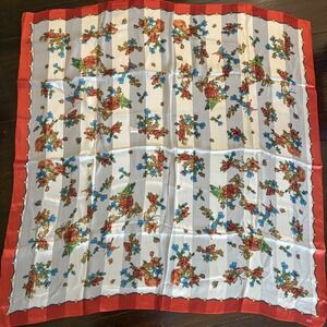 SLY Scarf Floral Butterfly Striped Silky Polyester Red White Blue Accessory 36"